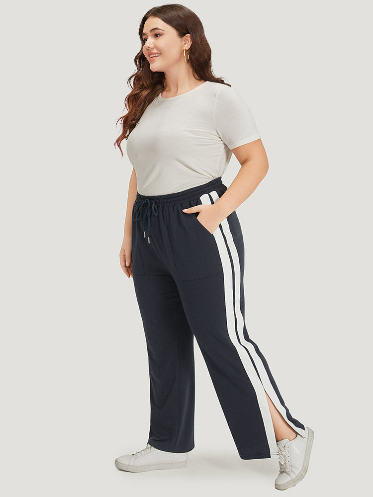 Two Tone Slant Pocket Bowknot Split Side Sweatpant