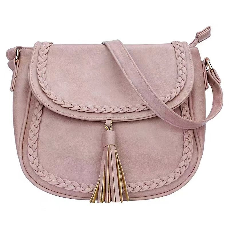 Women's Pu Leather Solid Color Classic Style Shell Zipper Shoulder Bag Saddle Bag