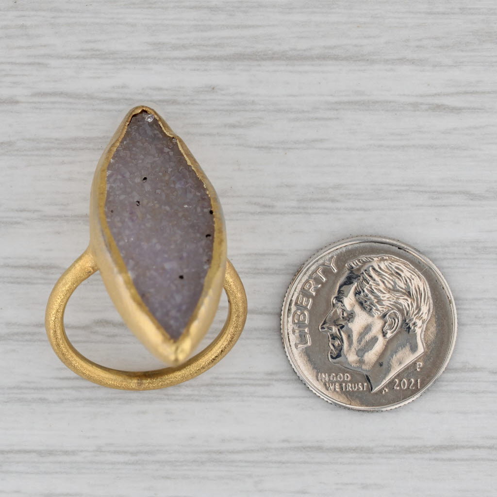 Nina Wynn Sand Druzy Quartz Ring Sterling Silver 22k Gold Plate Size 5.75 AS IS