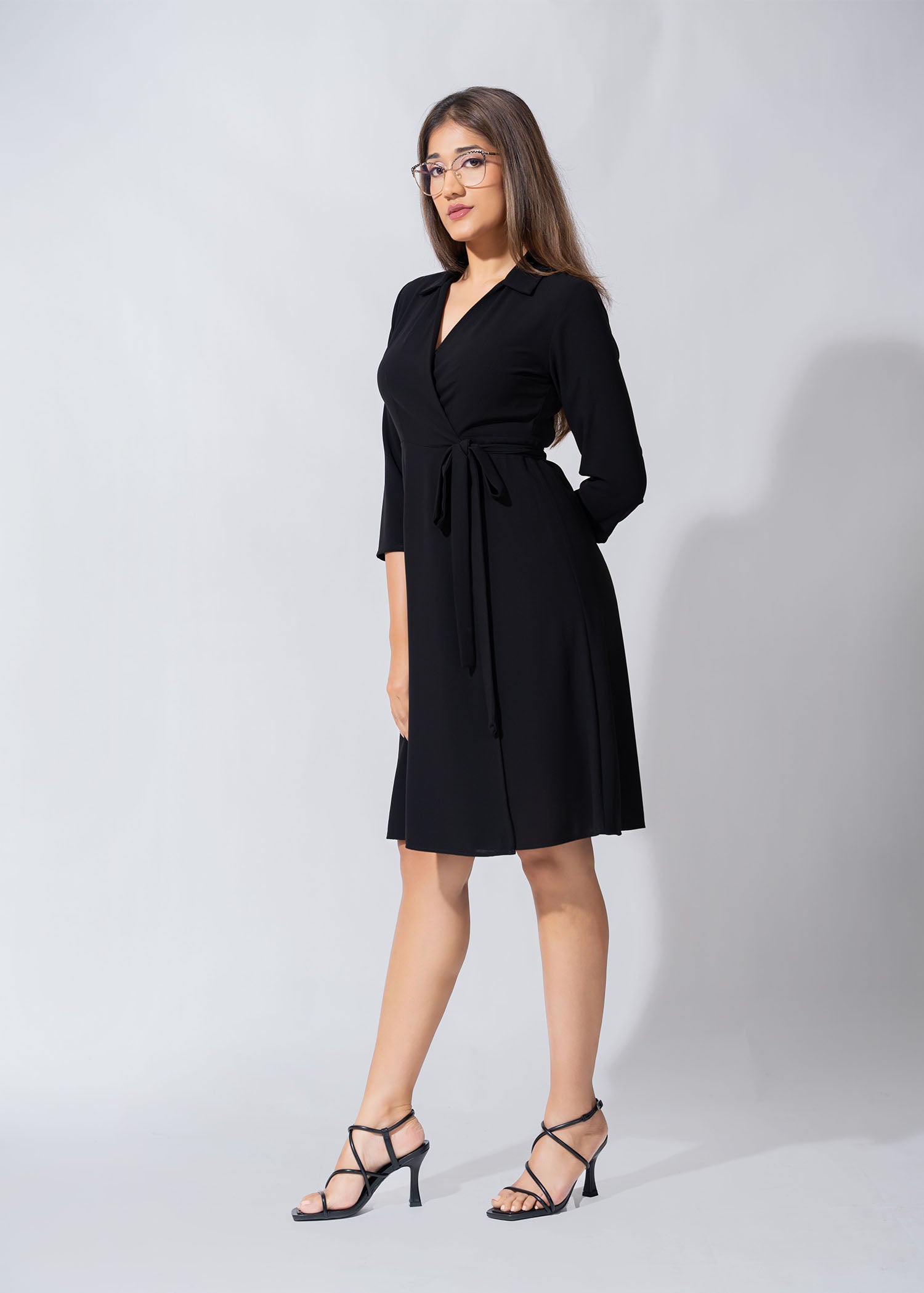 Three Quarter Sleeve Wrap Dress