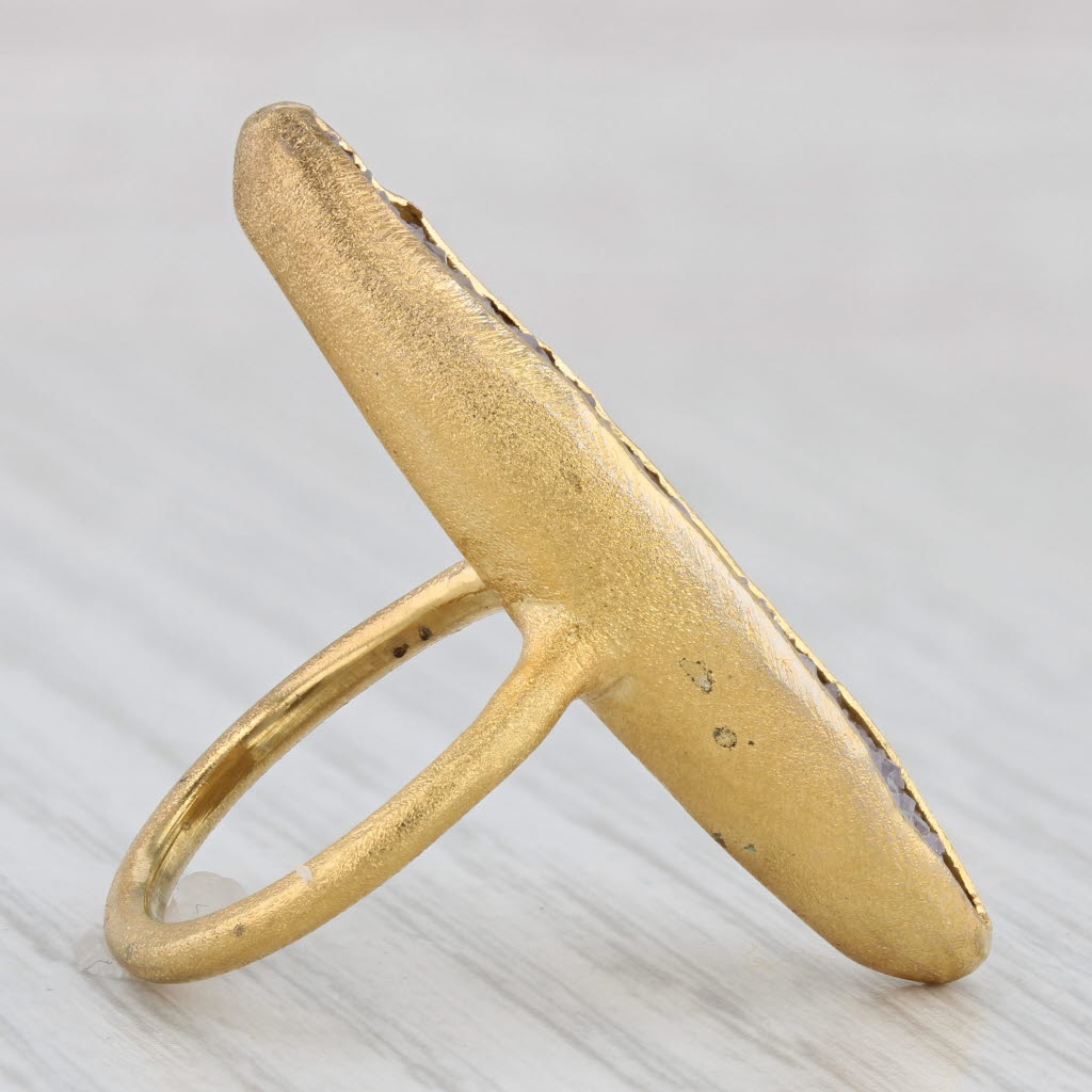 Nina Wynn Sand Druzy Quartz Ring Sterling Silver 22k Gold Plate Size 5.75 AS IS