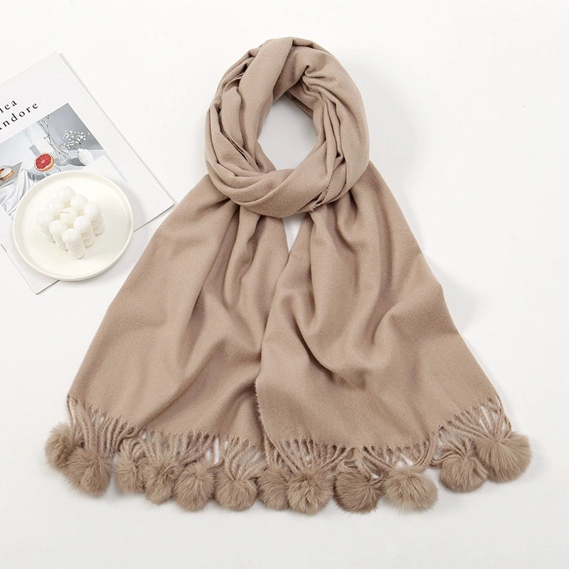 Women's Minimalist Classic Style Solid Color Imitation Cashmere Tassel Scarf