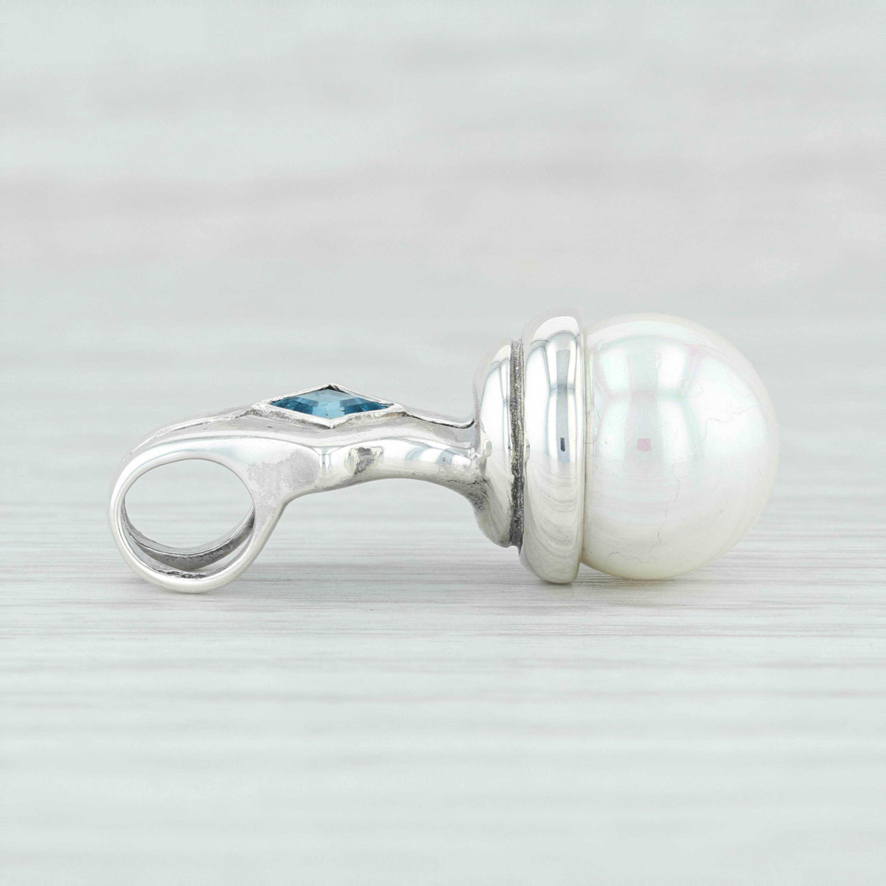 .47ct Blue Topaz & Imitation Pearl Pendant Sterling Silver Drop Statement