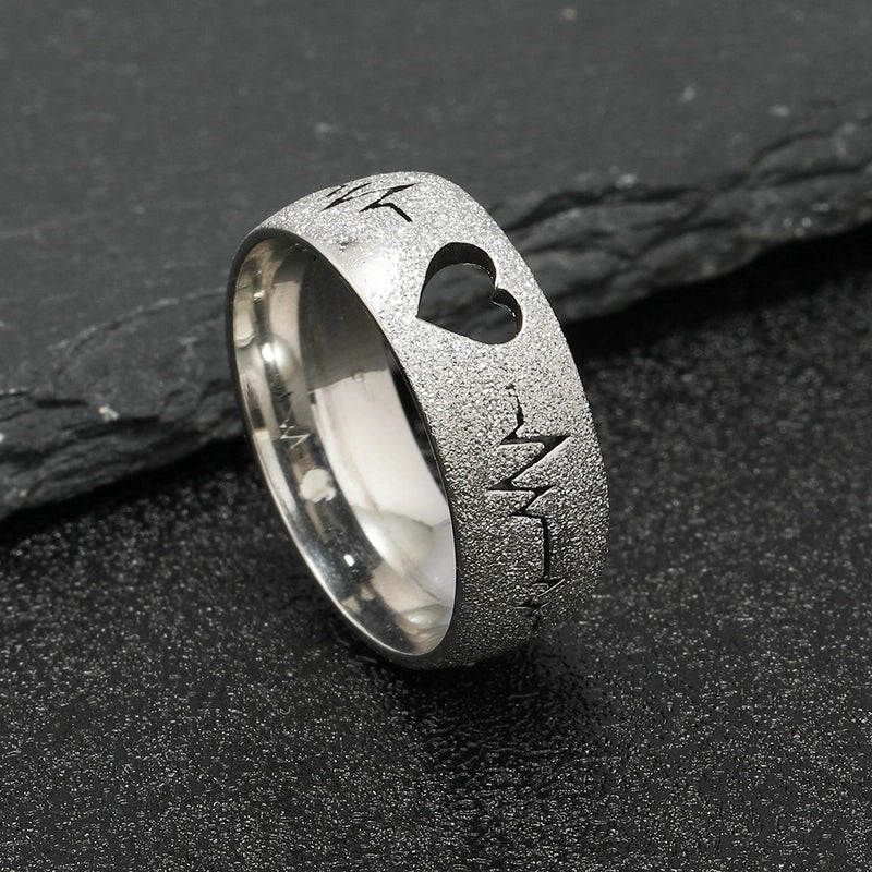 Stainless Steel Minimalist Electrocardiogram Heart Shape Plating Hollow Out Rings