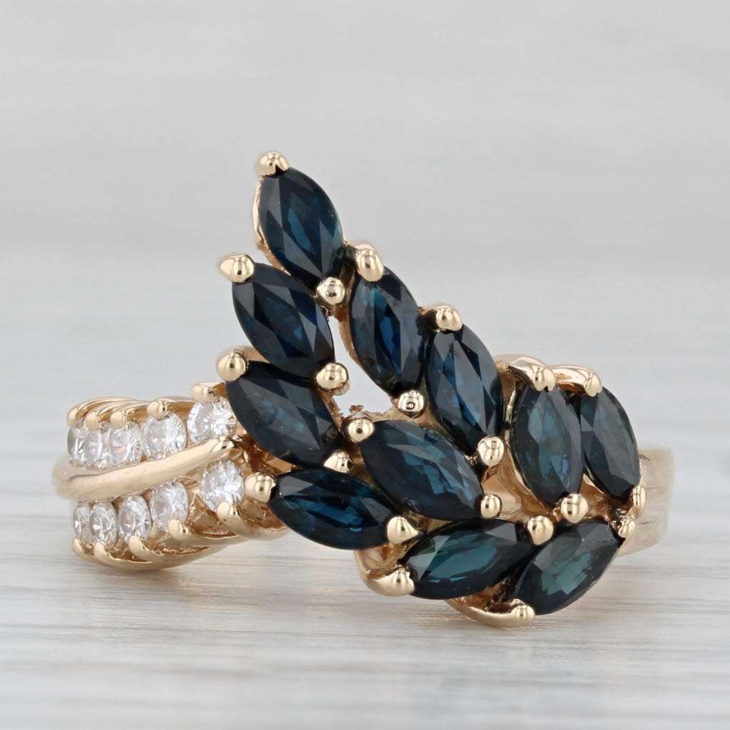 2.07ctw Blue Sapphire Cluster Diamond Ring 14k Yellow Gold Size 6.25