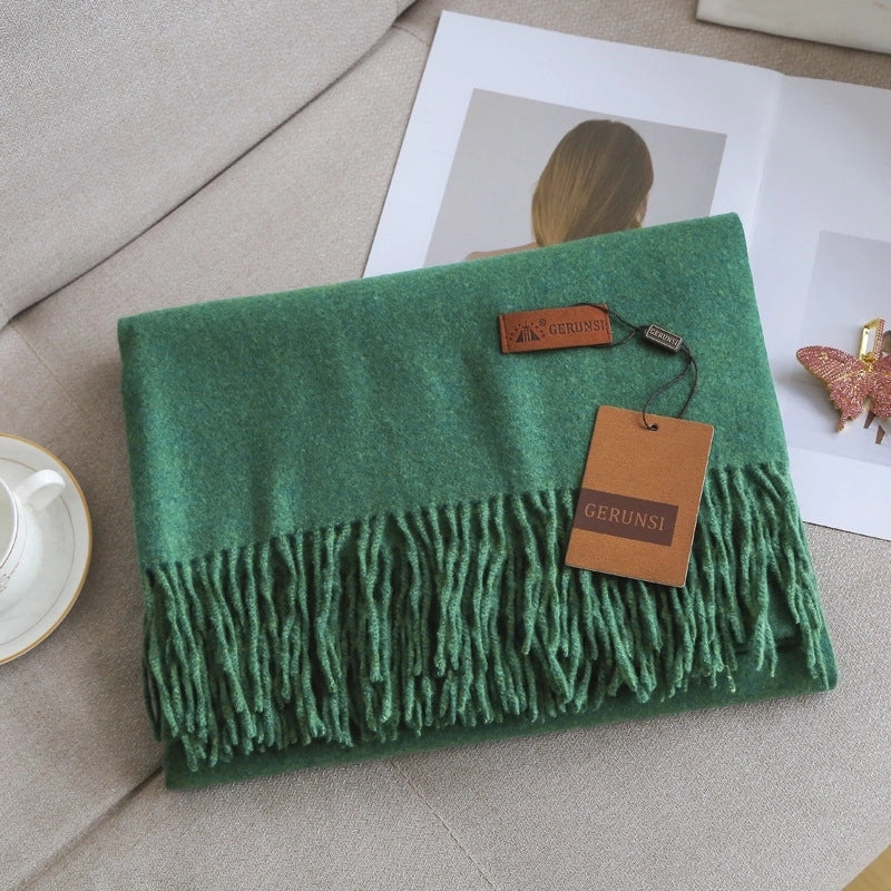 Unisex Retro Preppy Style Solid Color Imitation Cashmere Tassel Scarf