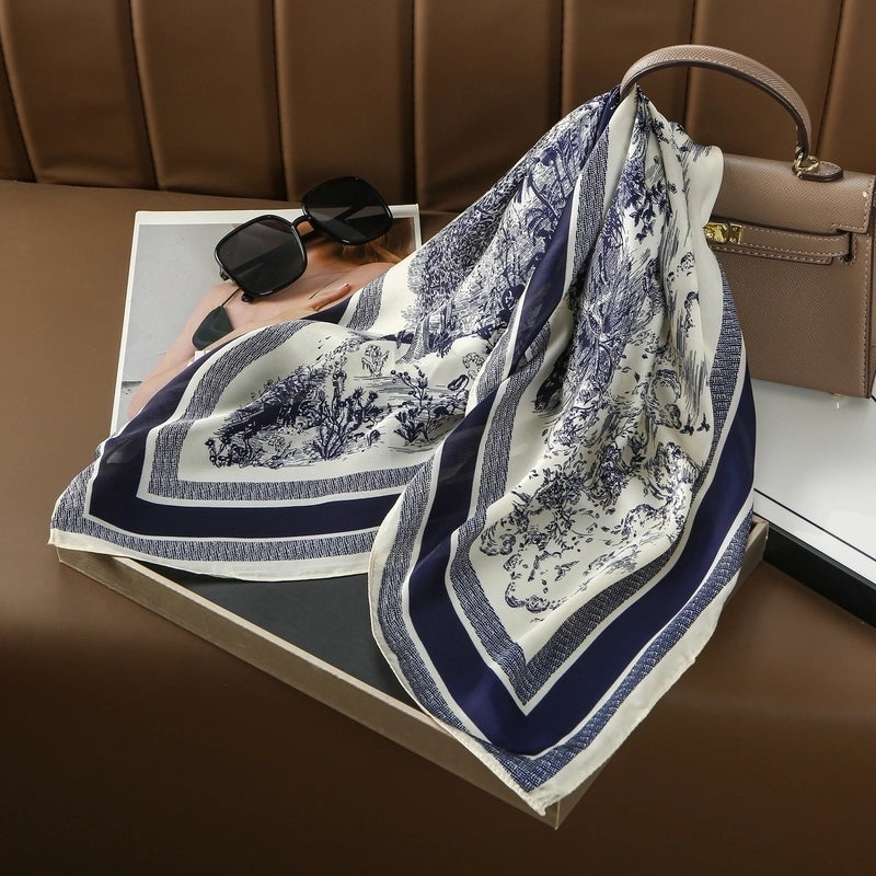 Women's Minimalist Printing Polyester Printing Silk Scarf