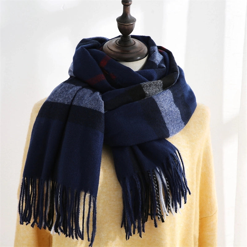 Women's Minimalist Classic Style Plaid Imitation Cashmere Scarf