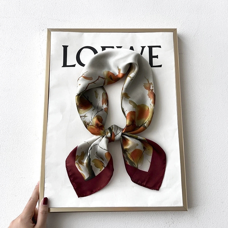 Women's Elegant Minimalist Flower Satin Printing Silk Scarf