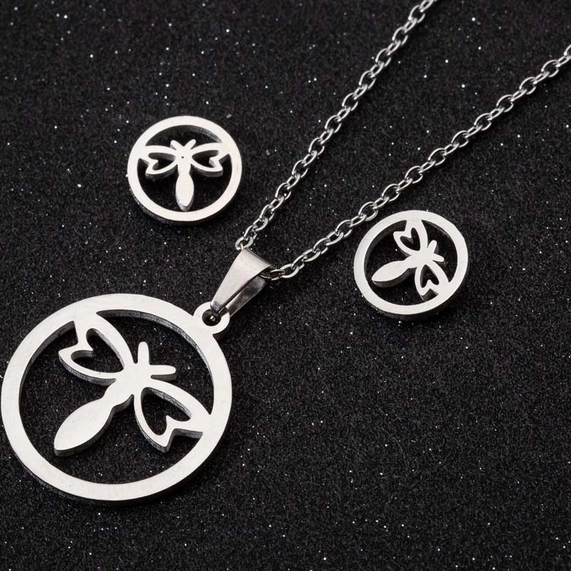 Minimalist Geometric Leaf Heart Shape Stainless Steel Plating Earrings Necklace 1 Set