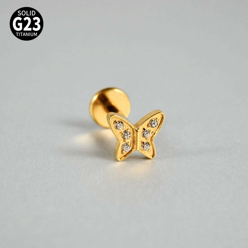 1 Piece Ear Cartilage Rings & Studs Casual Hip-Hop Snake Butterfly G23 Titanium Alloy Inlay Zircon 18K Gold Plated Lip Rings Ear Cartilage Rings & Studs