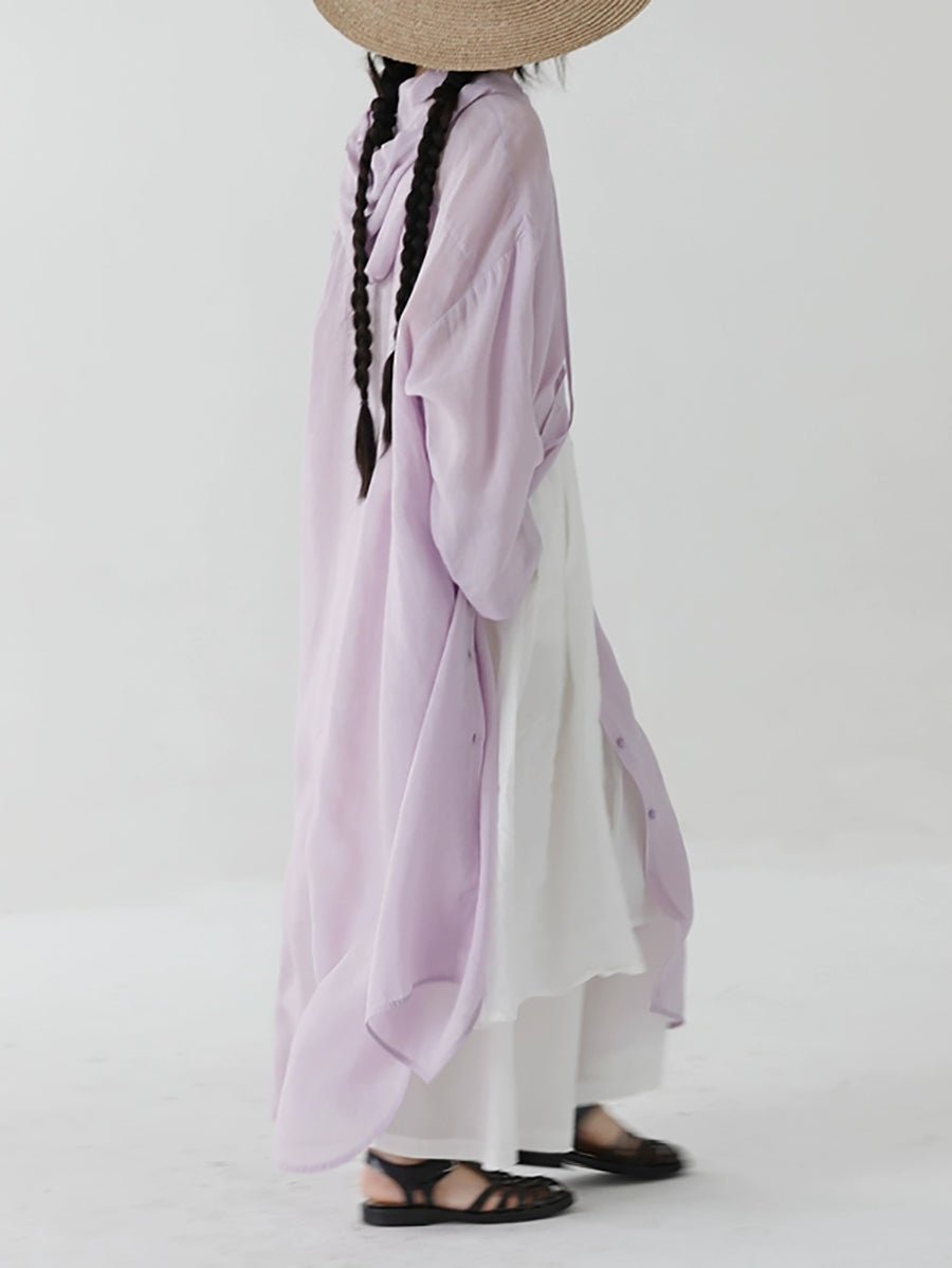 Women Summer Pure Color Hooded 100%Ramie Shirt Dress