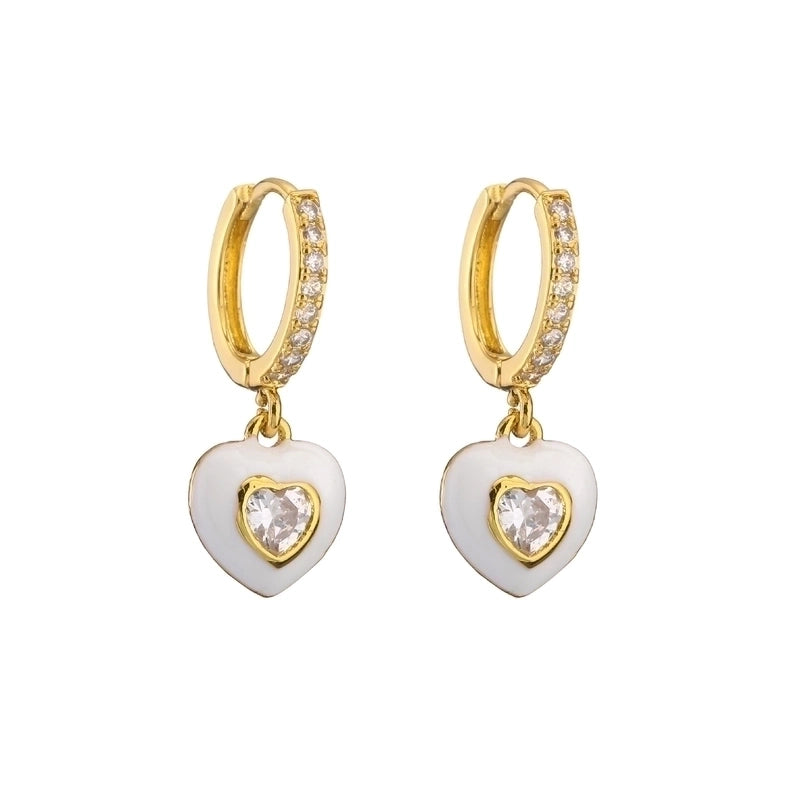 Cute Heart Plating Copper Zircon Copper Earrings