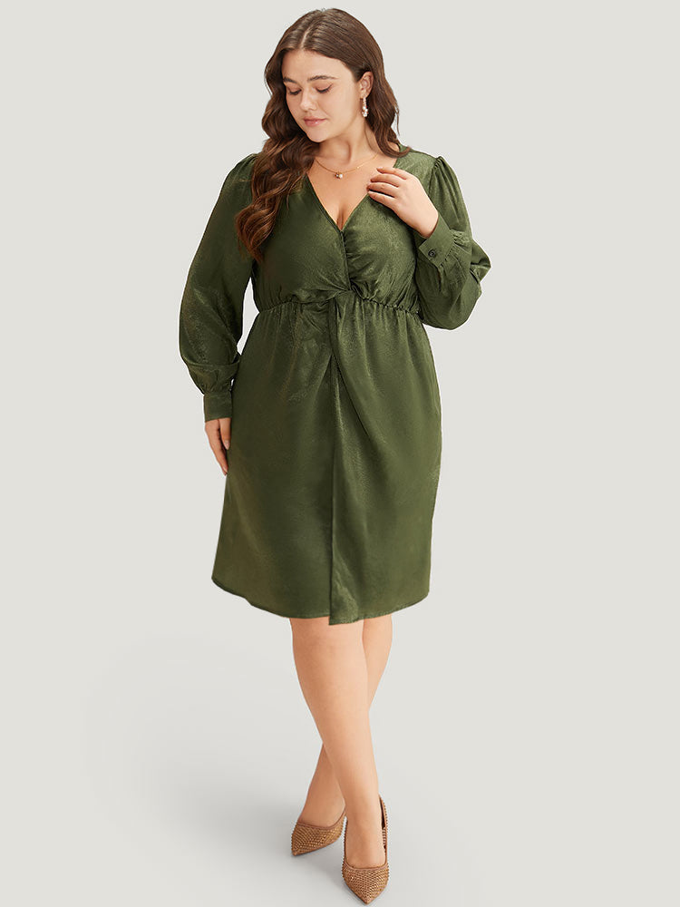Solid Wrap Twist Front Elastic Waist Dress
