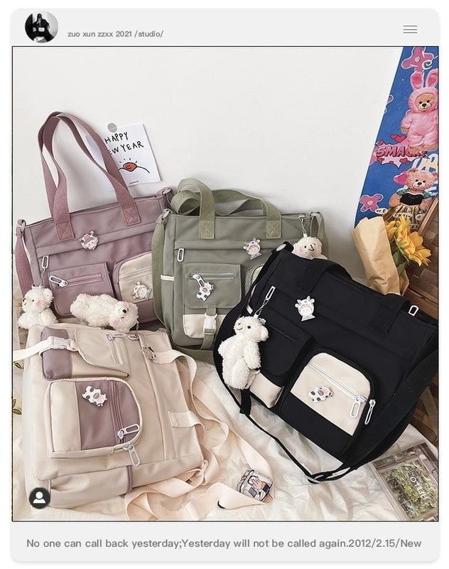 Women's Canvas Geometric Solid Color Cute Preppy Style Zipper Shoulder Bag Canvas Bag Crossbody Bag