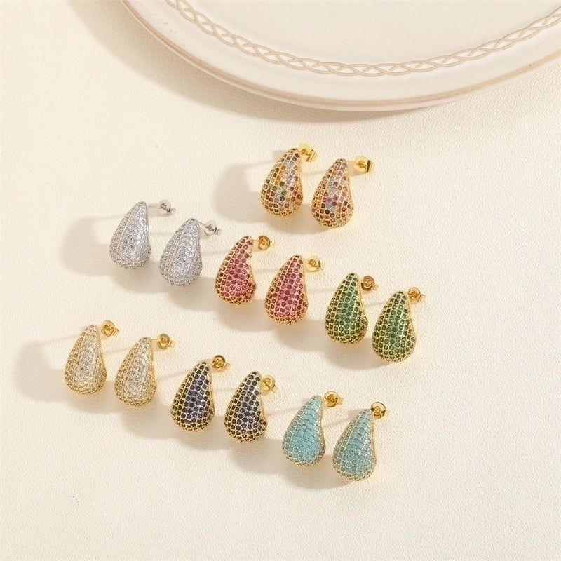 1 Piece Vintage Style Classic Style Water Droplets Plating Inlay Copper Zircon 14k Gold Plated White Gold Plated Ear Studs