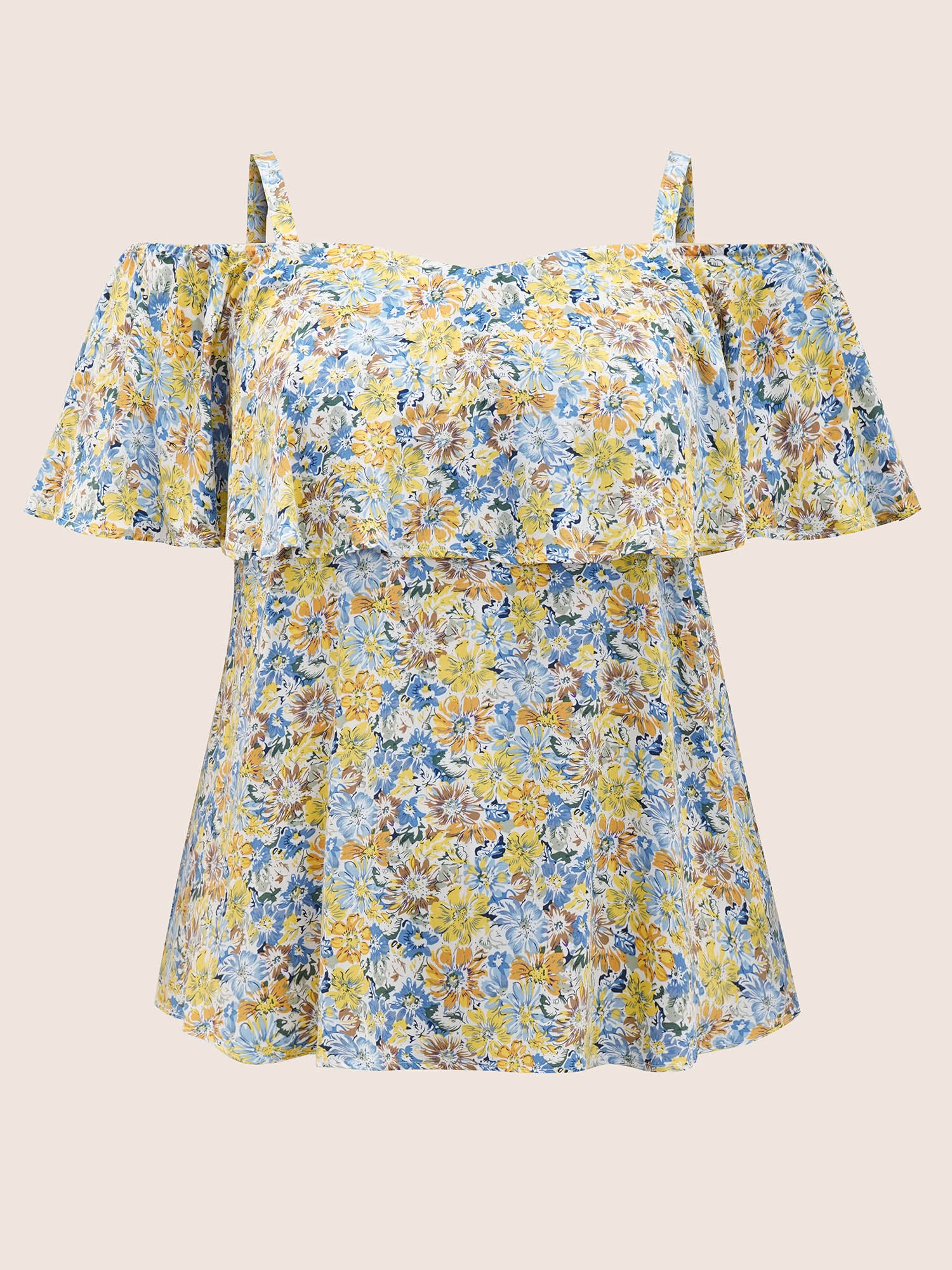 Floral One Shoulder Neck Adjustable Straps Blouse