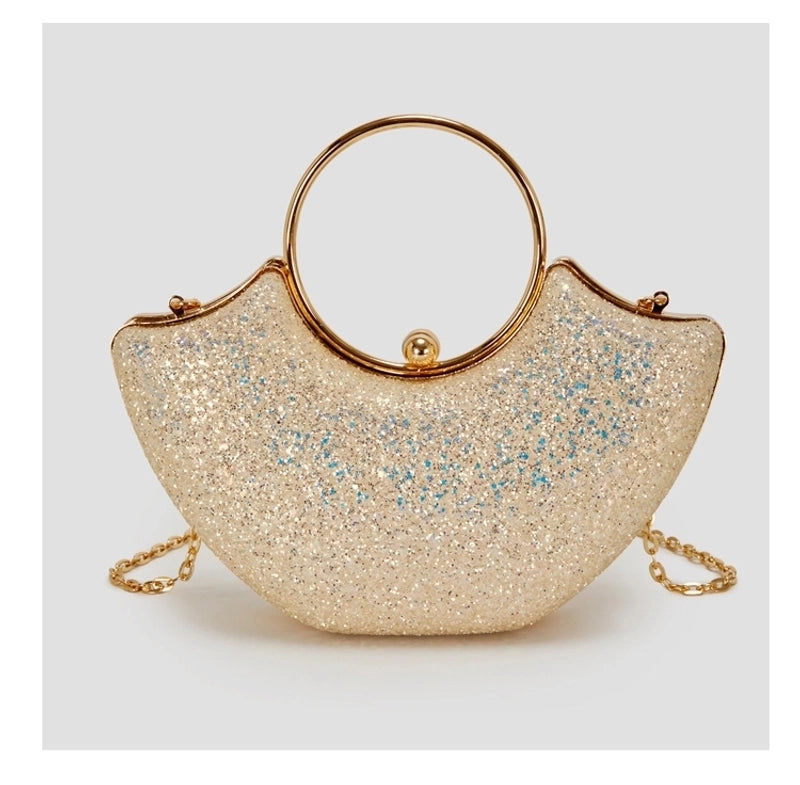 Women's Small PVC Solid Color Elegant Sequins Shell Lock Clasp Evening Bag