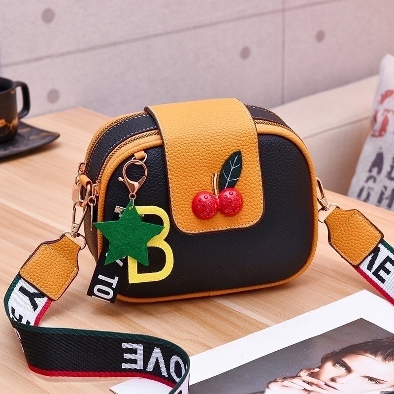 Women's Medium Pu Leather Letter Star Fruit Cute Semicircle Magnetic Buckle Crossbody Bag