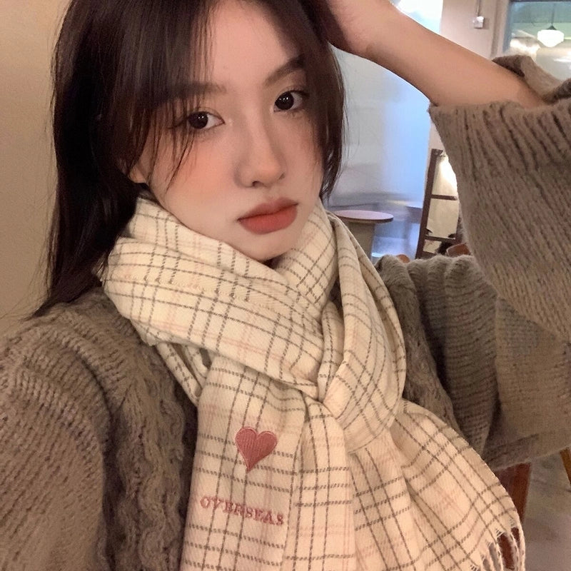 Fresh New Retro Scarf  Versatile Warm Embroidered Lovely Tassel Scarf For Students Women Winter