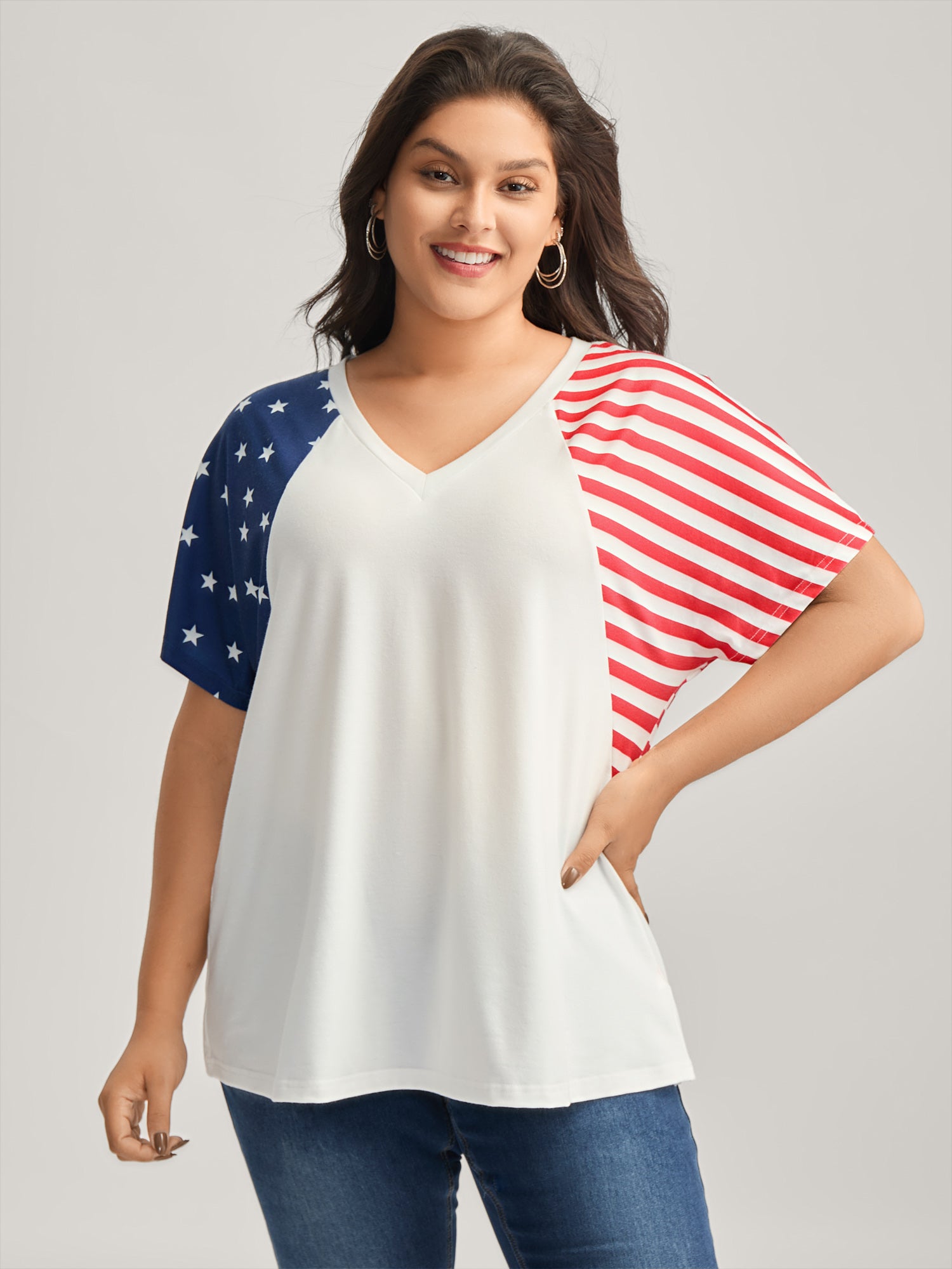 American Flag Print V-Neck T-Shirt