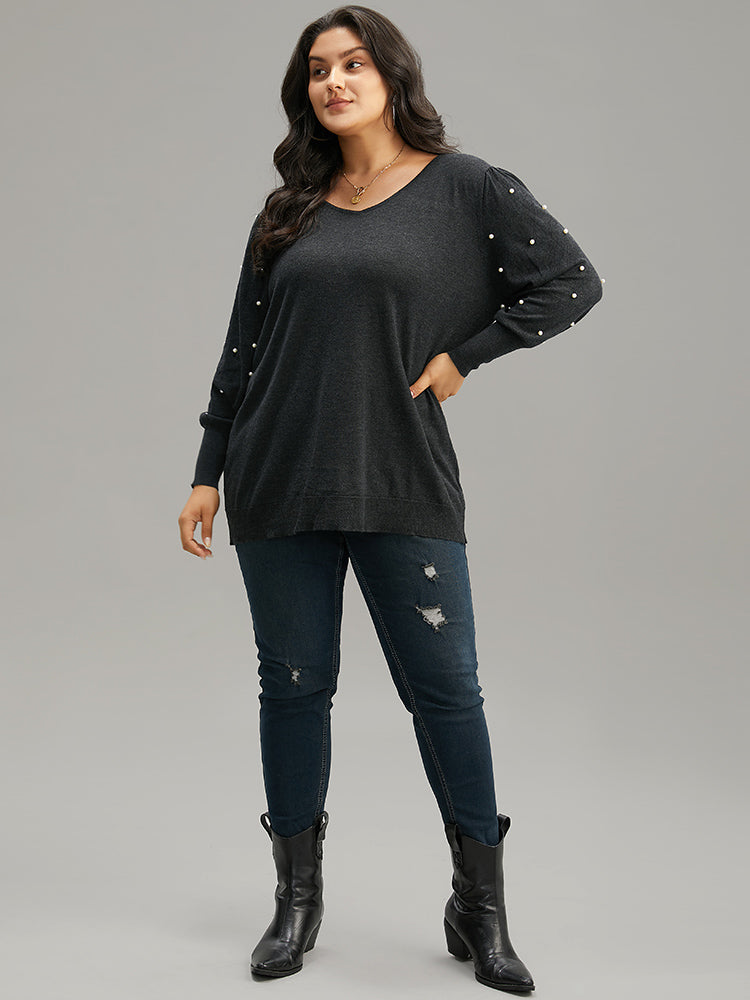 Supersoft Essentials Solid Pearl Beaded Elastic Cuffs Pullover