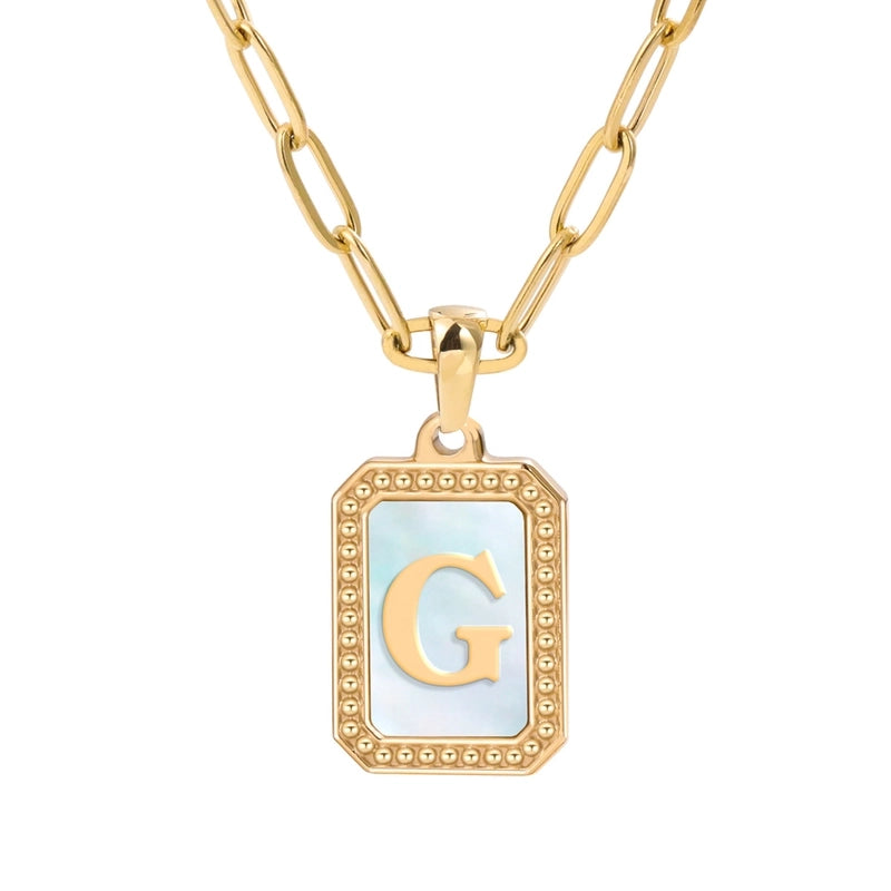 Minimalist Letter Square Titanium Steel Plating Inlay Shell Pendant Necklace 1 Piece