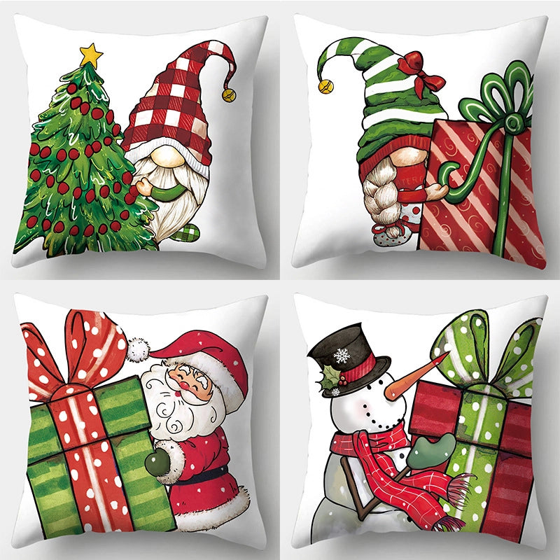 Christmas Minimalist Santa Claus Gift Box Snowman Fibre Peach Skin Pillow Cases Couch & Sofa Decor