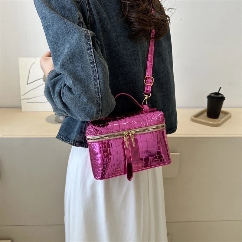 Women's Medium All Seasons Pu Leather Solid Color Streetwear Square Zipper Shoulder Bag Handbag Bucket Bag