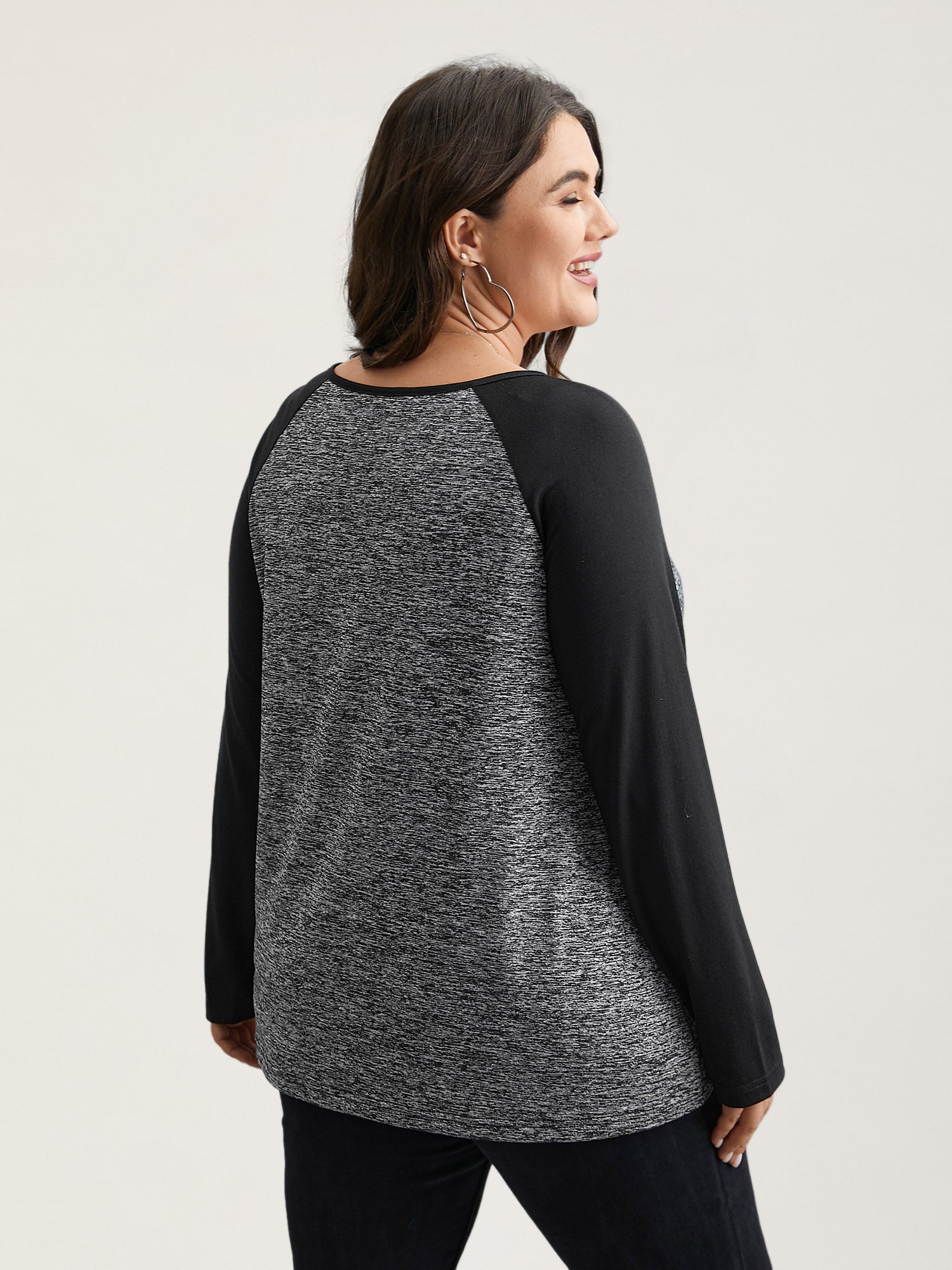 Heather Patchwork Button Detail Stretchy T-Shirt