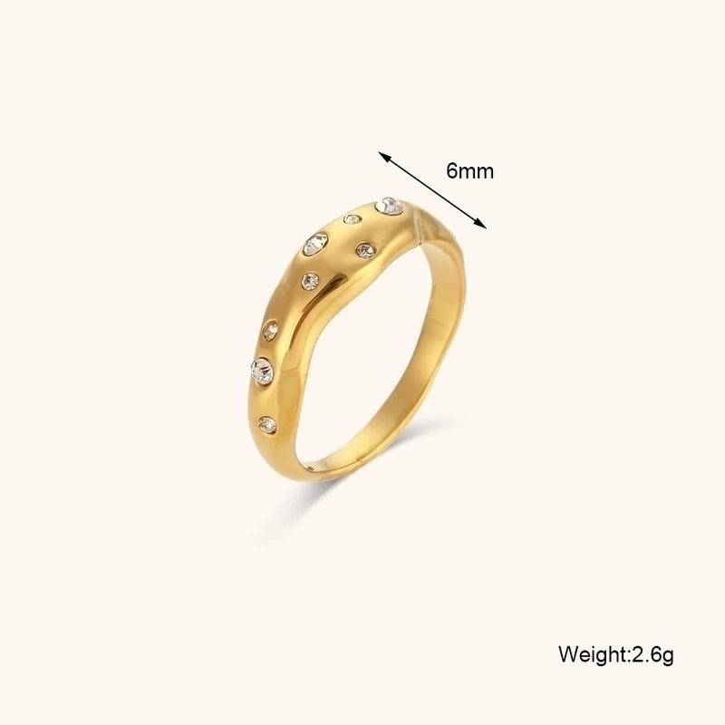 Lady Round Stainless Steel Plating Inlay Artificial Gemstones Rings
