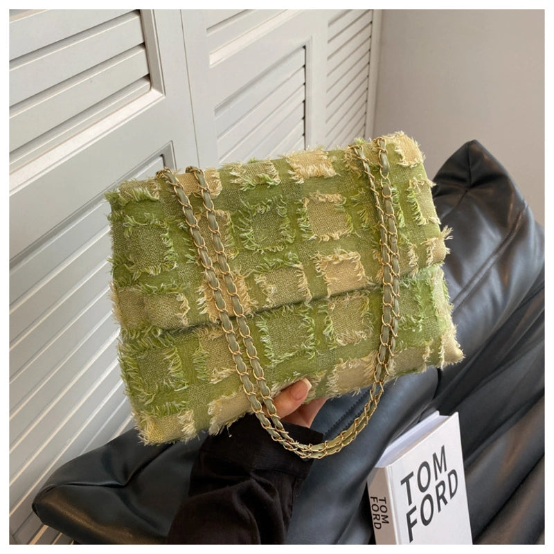 Women's Medium Cloth Solid Color Streetwear Square Magnetic Buckle Shoulder Bag