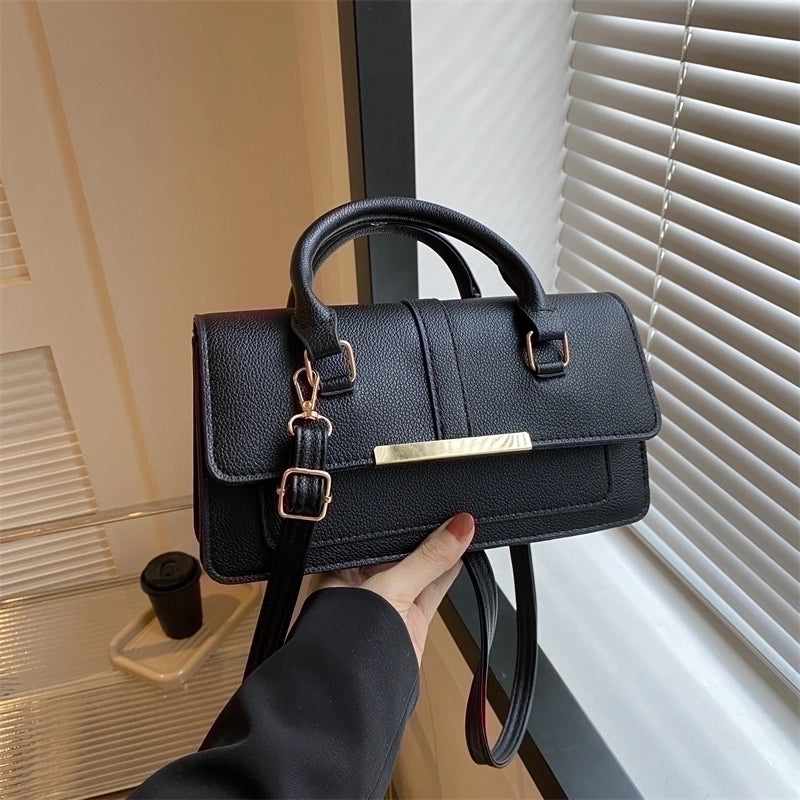 Women's Pu Leather Solid Color Basic Vintage Style Square Flip Cover Shoulder Bag Handbag Crossbody Bag
