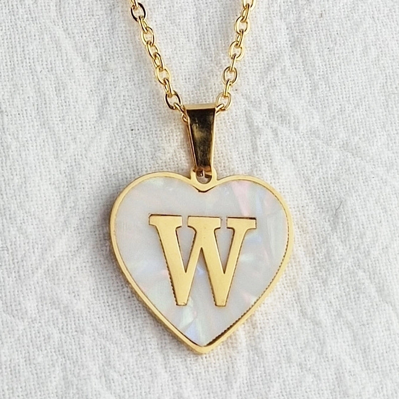 Cute Sweet Letter Titanium Steel Plating Inlay Shell Pendant Necklace