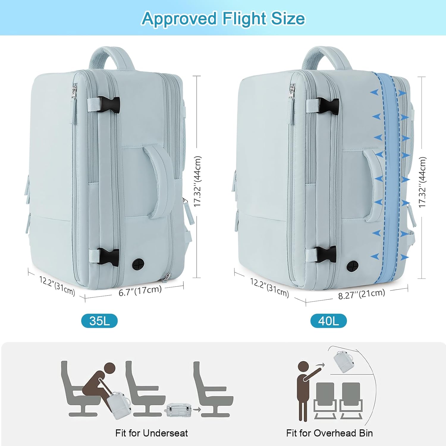 Large Travel Backpack for Women Men, Expandable 40L Carry On Backpack, 17 Inch Laptop Backpack College Bookbag, Waterproof Travel bag as Person Item Flight Approved