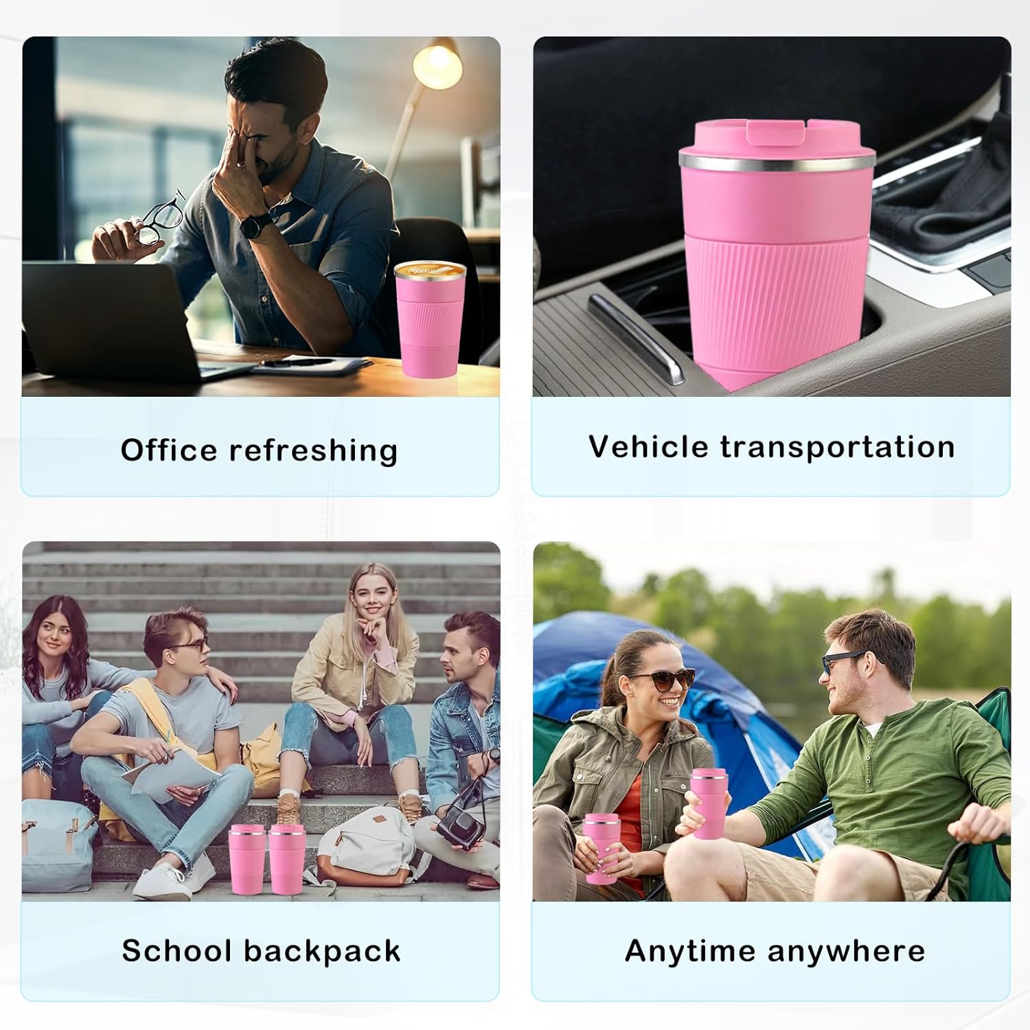 Senshuomy Travel Mug, Insulated Coffee Cup with Leakproof Lid, Reusable Coffee Cups Travel Cup, Stainless Steel thermaol Mug for Hot Cold Drinks (Green 380ml)