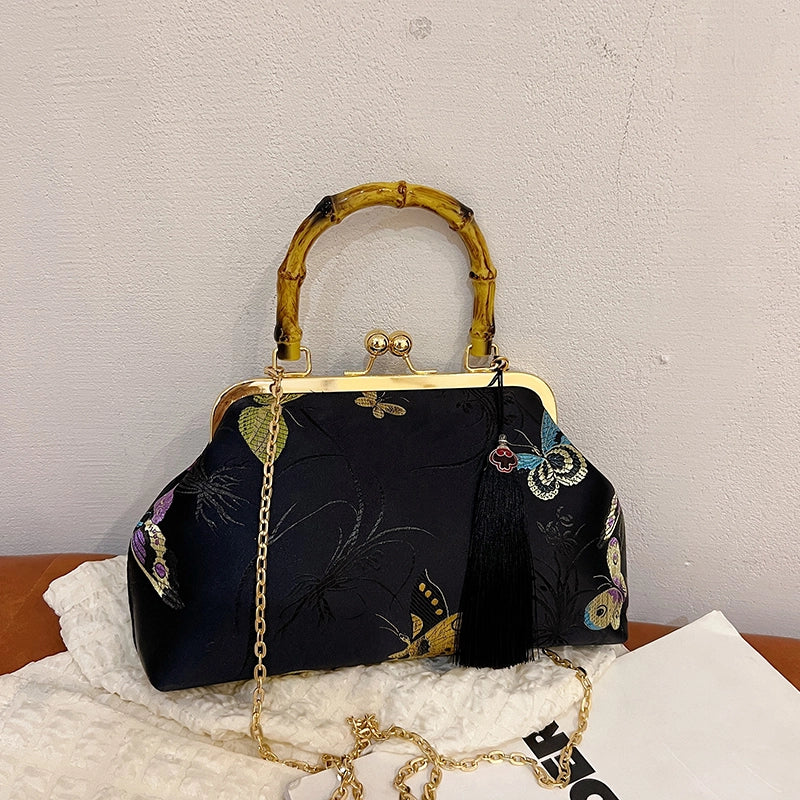 Nylon Butterfly Tassel Shell Embroidery Evening Bags