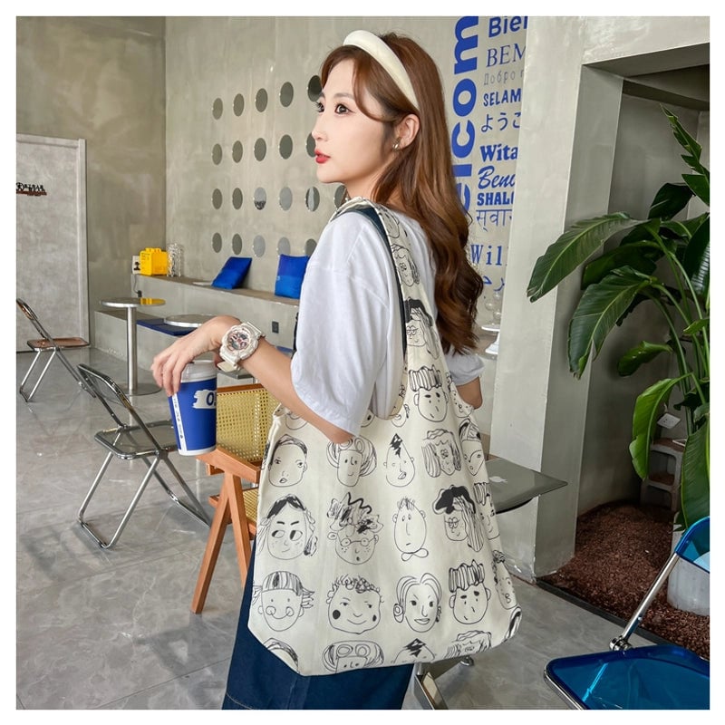 Women's Large Canvas Cartoon Fruit Cute Streetwear Square Open Canvas Bag