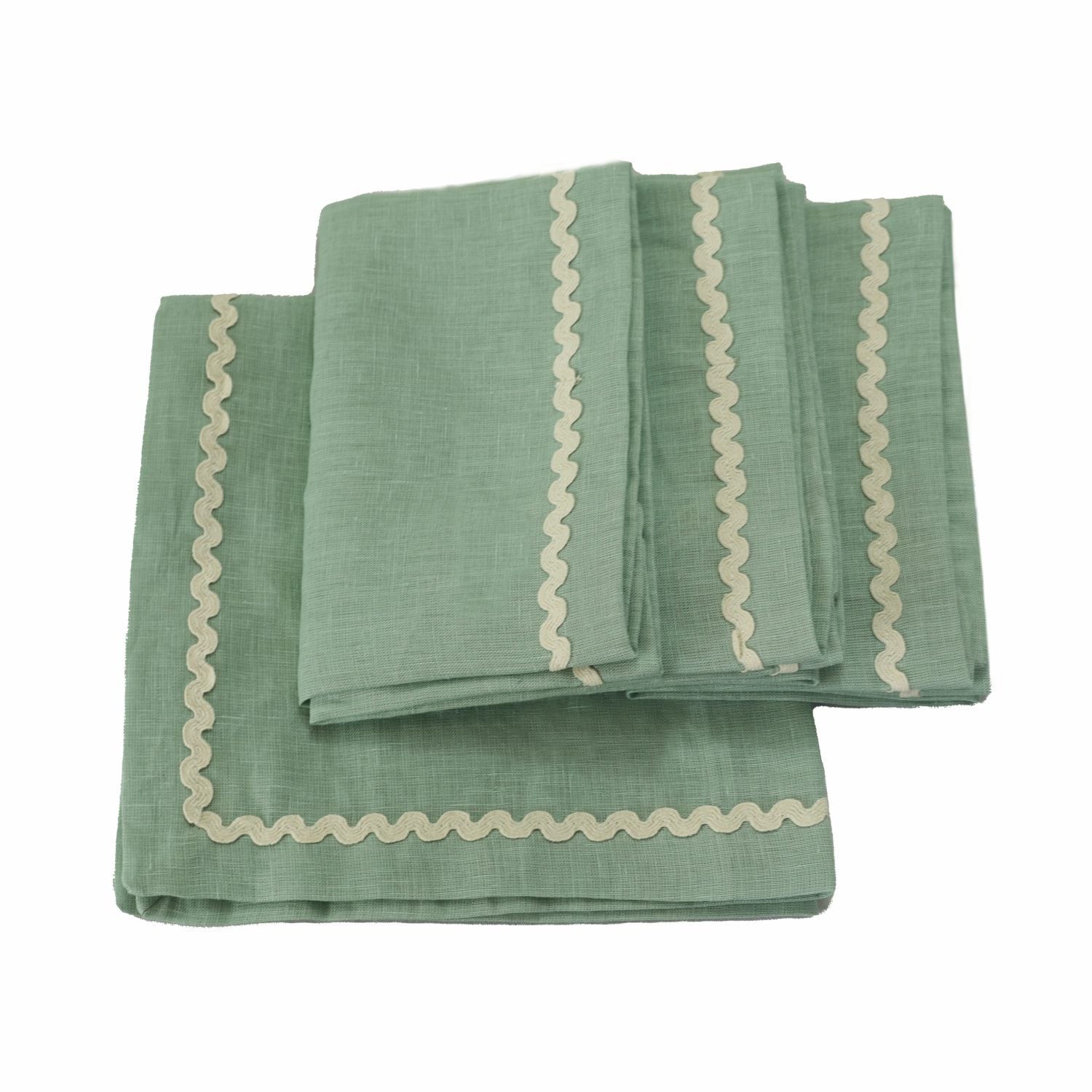 Sage Green Rick Rack Lace 100% Linen Napkins