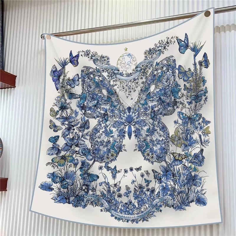 New High Quality Twill Forged Large Square Fashion 90*90cm Printed Silk Scarf Sunscreen Shawl Scarf