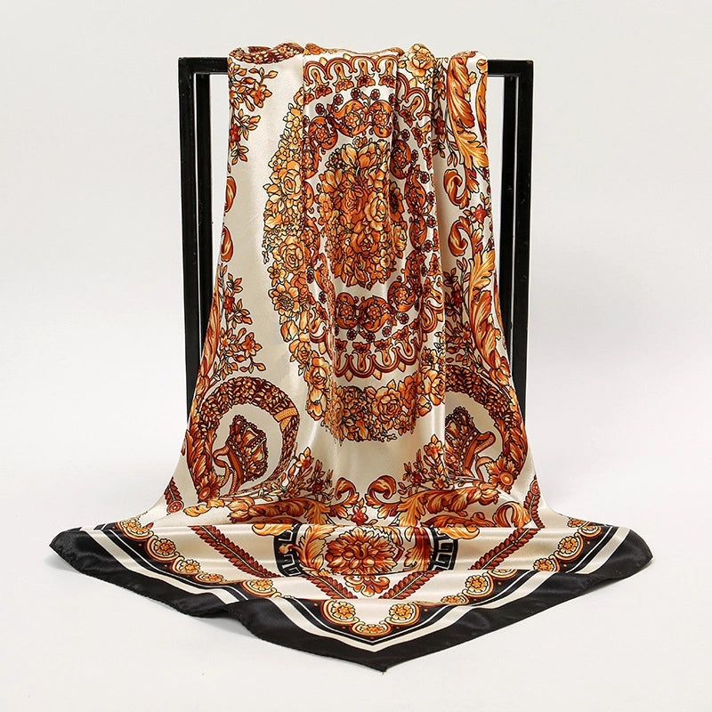 Unisex Streetwear Stripe Cashew Nuts Flower Satin Printing Silk Scarf