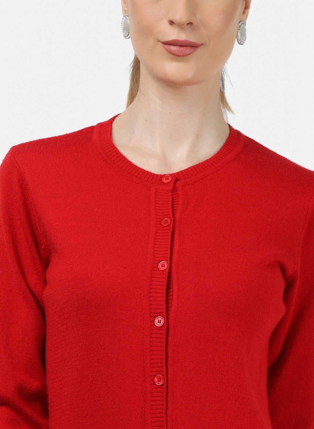 Women Red Solid Cardigan