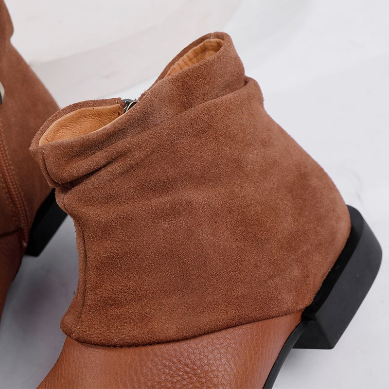 Handmade Soft Leather Ankle Boots For Women Splicing Design in Coffee/Black