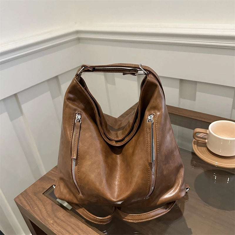 Women's Medium Pu Leather Solid Color Vintage Style Streetwear Square Zipper Shoulder Bag Crossbody Bag