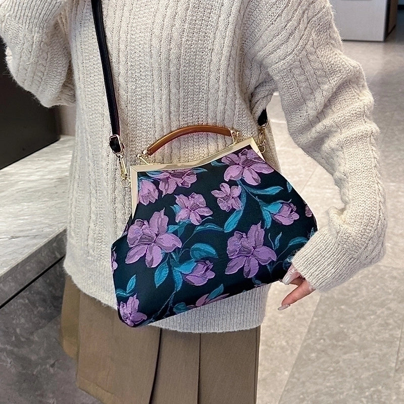 Autumn New Printing Cheongsam Bags Women's Elegant Retro Clip Handbag Ancient Style Small Bag Hand Holding Mom Style Bag