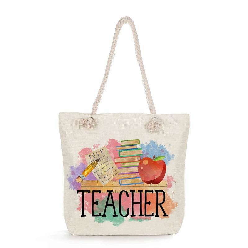 Women's Cotton And Linen Letter Classic Style Square Zipper Tote Bag