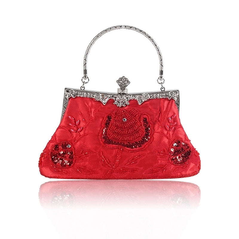 Red Wine Red Purple Polyester Flower Square Evening Bags