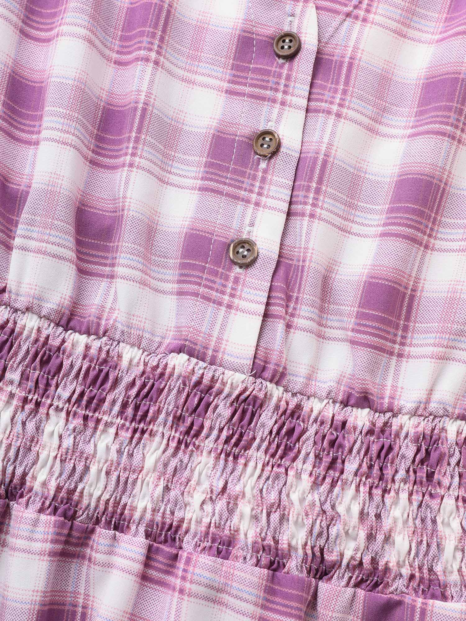 Gingham Shirred Button Up Dolman Sleeve Dress