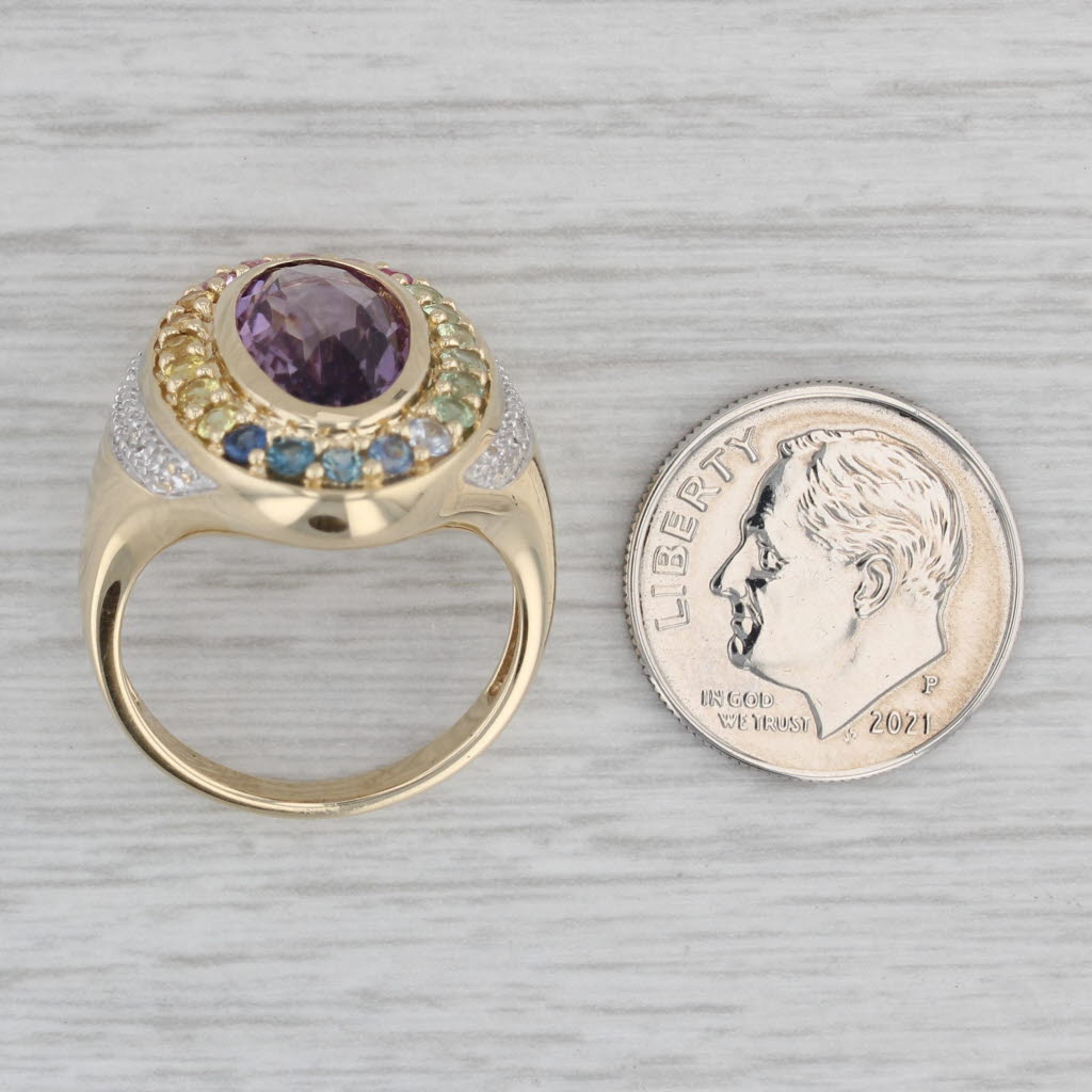 4.50ctw Oval Amethyst Sapphire Halo Ring 14k Gold Size 7.25 Cocktail Diamond