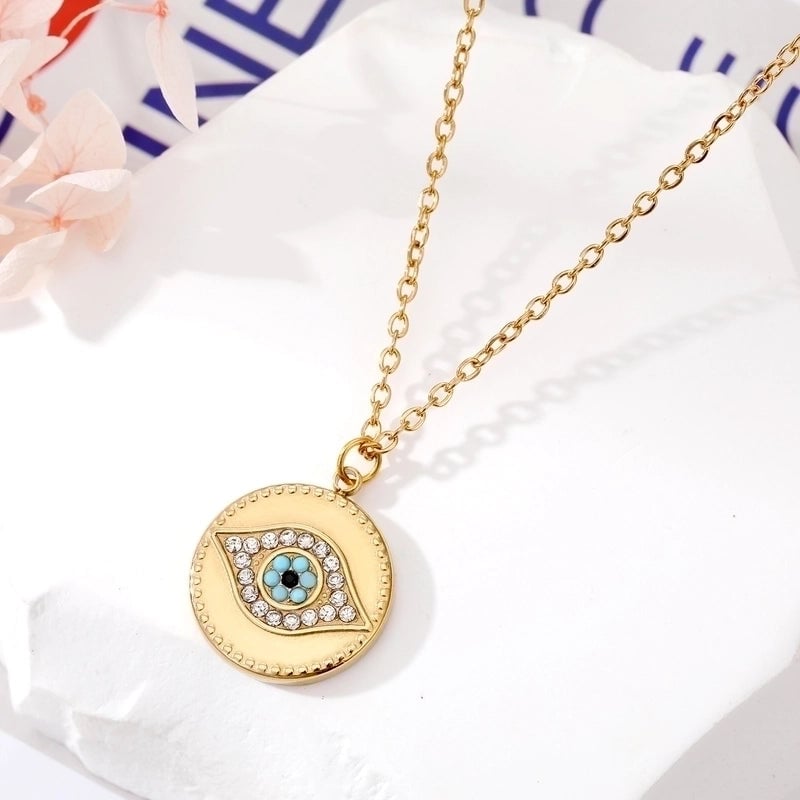 2 Pieces Ethnic Style Devil'S Eye  Heart Shape Stainless Steel Turquoise Rhinestones Inlay Pendant Necklace